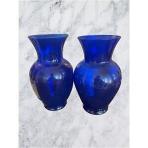 Vintage Cobalt Blue Glass Vases - 10.5" & 11" Set